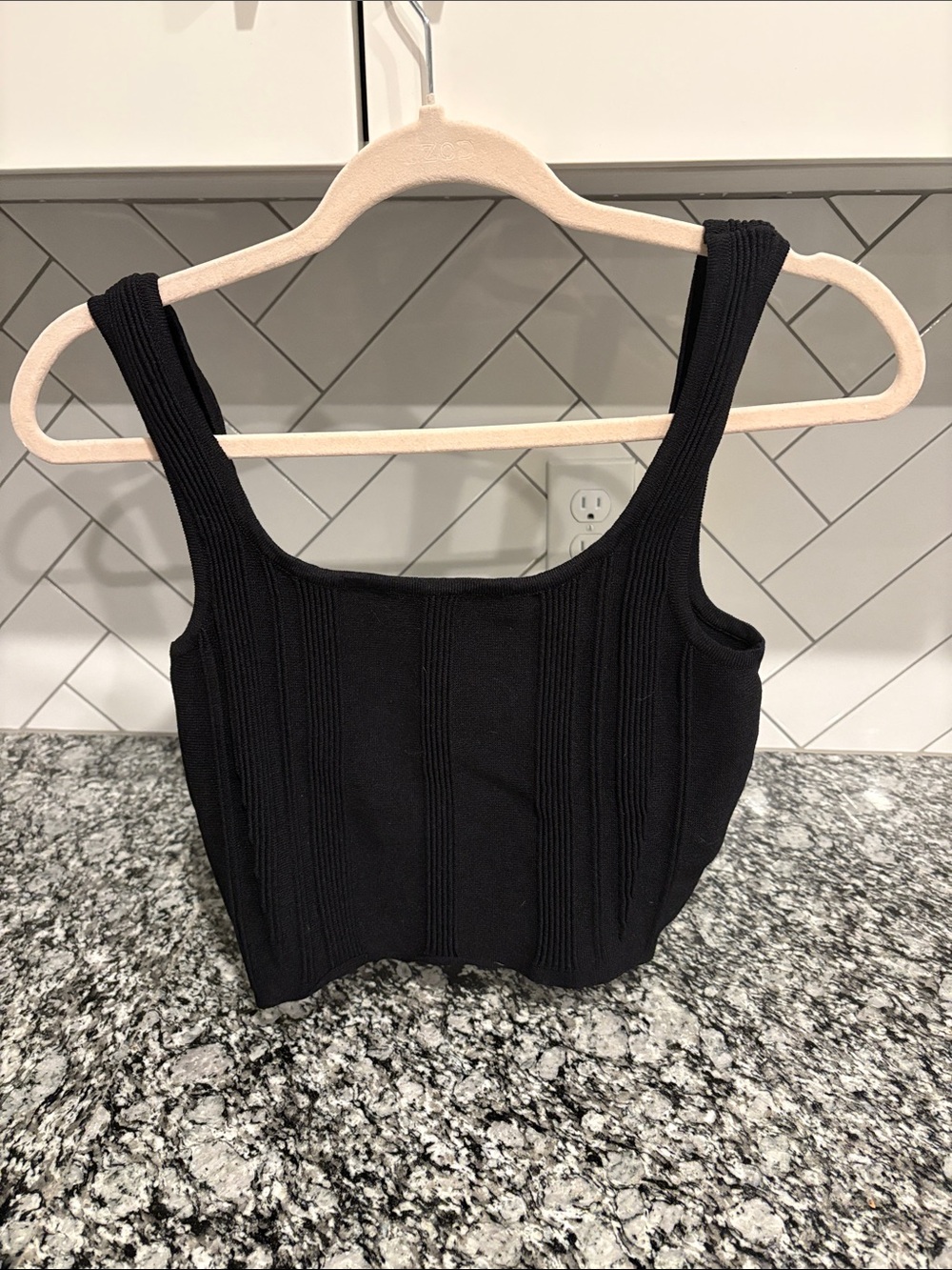 Guess Classic Black Ribbed Square Neck Crop Top